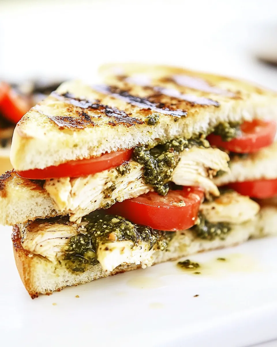 Delicious Pesto Chicken Sandwich on Sourdough shot