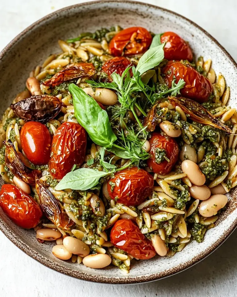 Homemade Pesto Orzo with Roasted Cherry Tomatoes, Fennel & White Beans (Vegan) photo