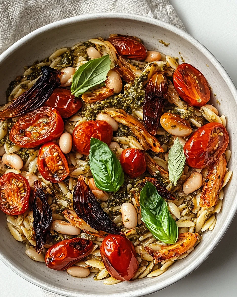 Delicious Pesto Orzo with Roasted Cherry Tomatoes, Fennel & White Beans (Vegan) image