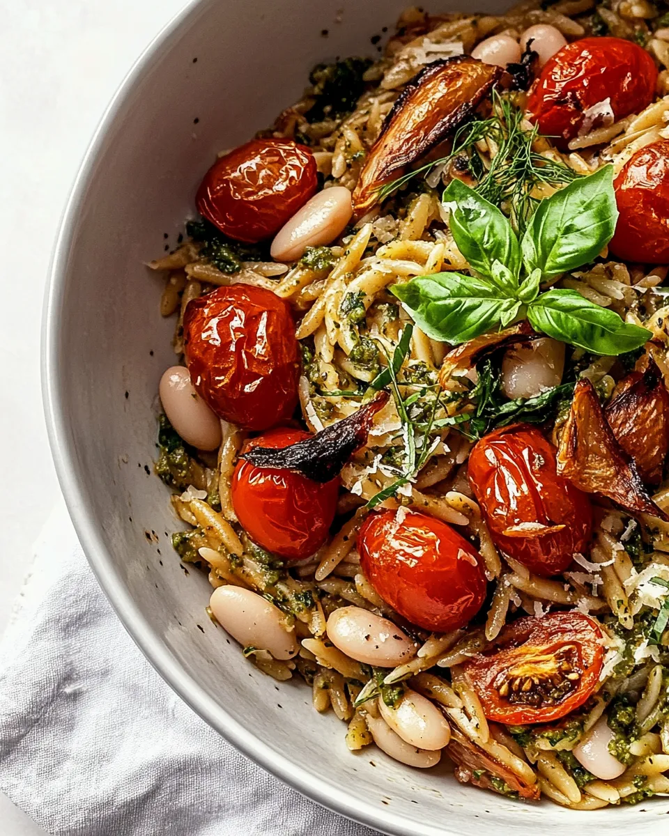 Easy Pesto Orzo with Roasted Cherry Tomatoes, Fennel & White Beans (Vegan) recipe photo