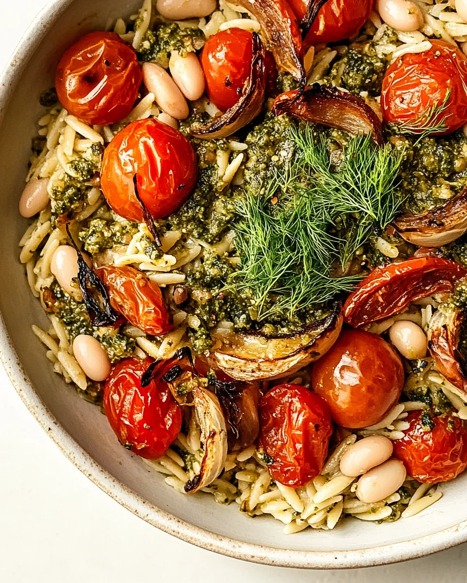 Healthy Pesto Orzo with Roasted Cherry Tomatoes, Fennel & White Beans (Vegan) dish photo