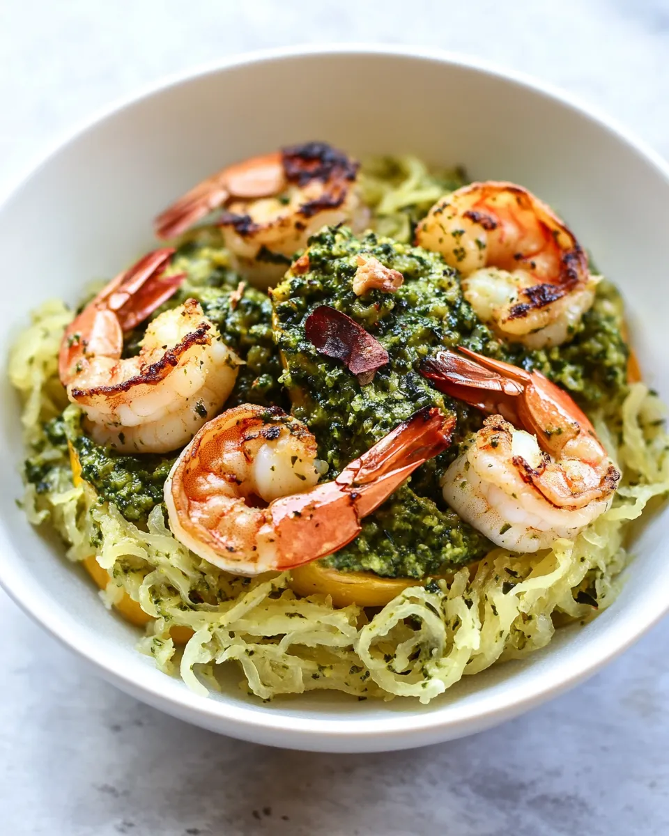 Delicious Pesto Spaghetti Squash with Sauted Shrimp image