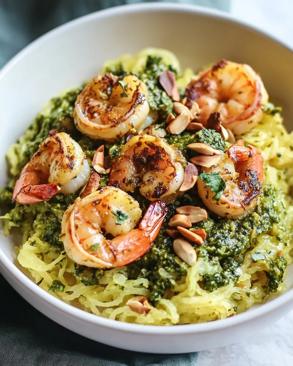 Healthy Pesto Spaghetti Squash with Sauted Shrimp recipe photo