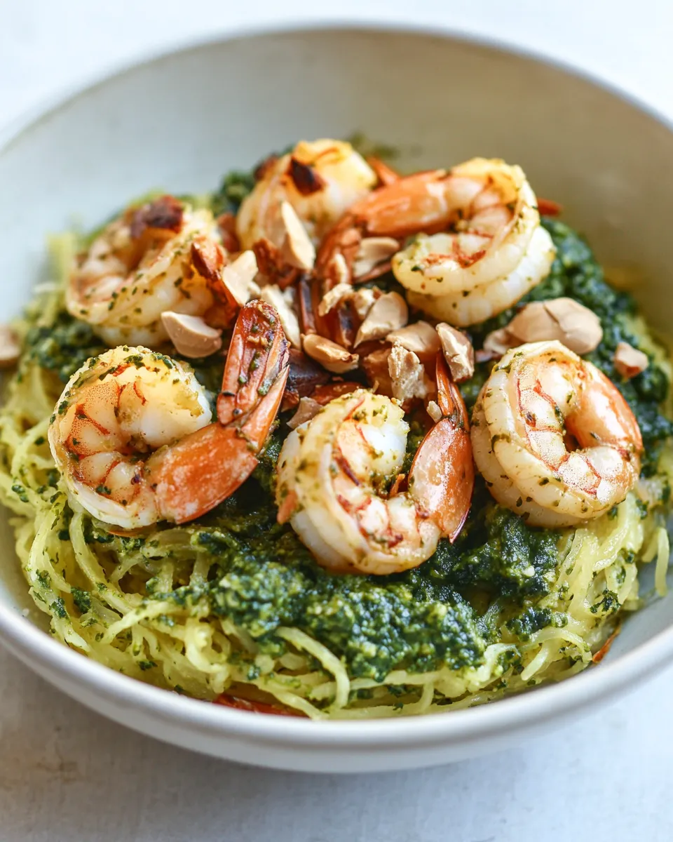 Quick Pesto Spaghetti Squash with Sauted Shrimp shot