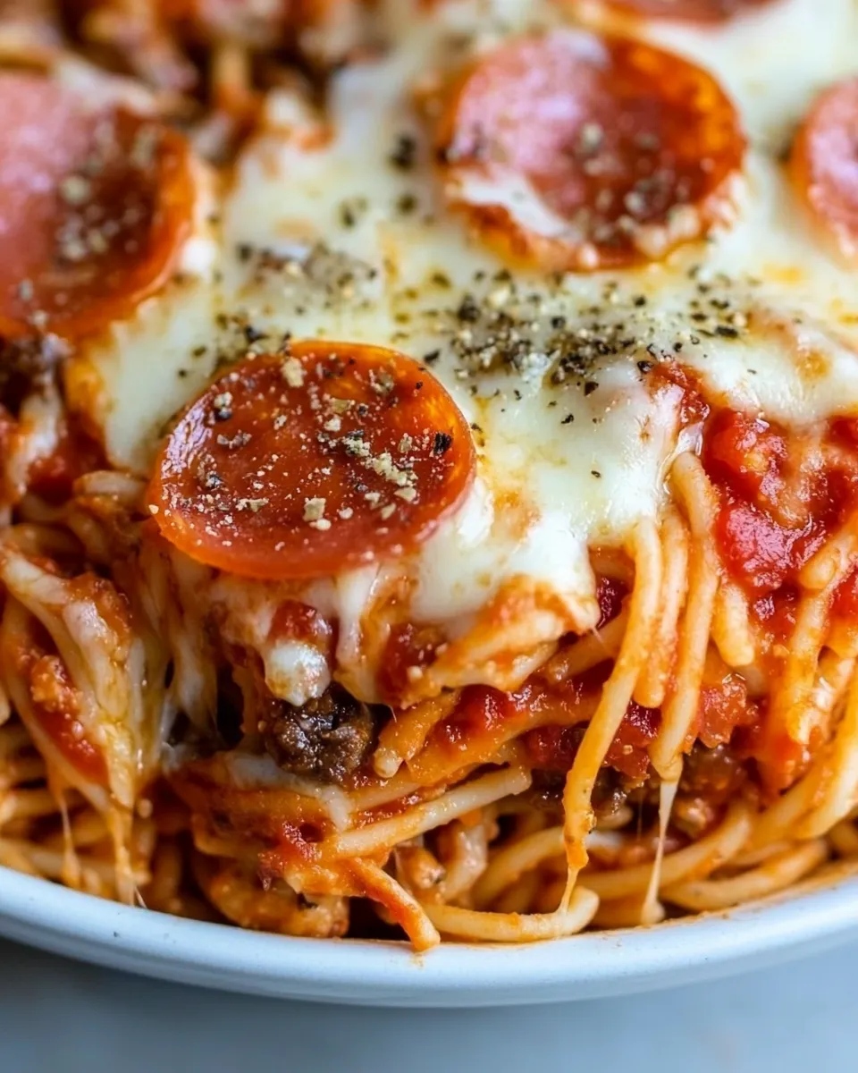 Quick Pizza Spaghetti Casserole shot