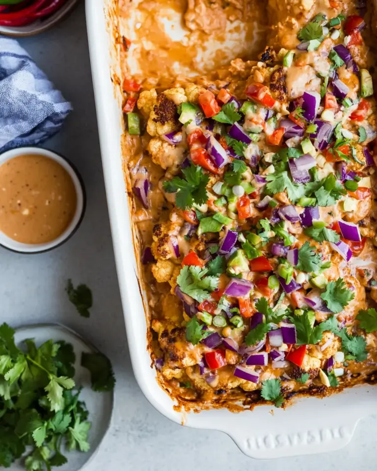 Homemade Rainbow Cauliflower Casserole With Thai Peanut Chicken photo