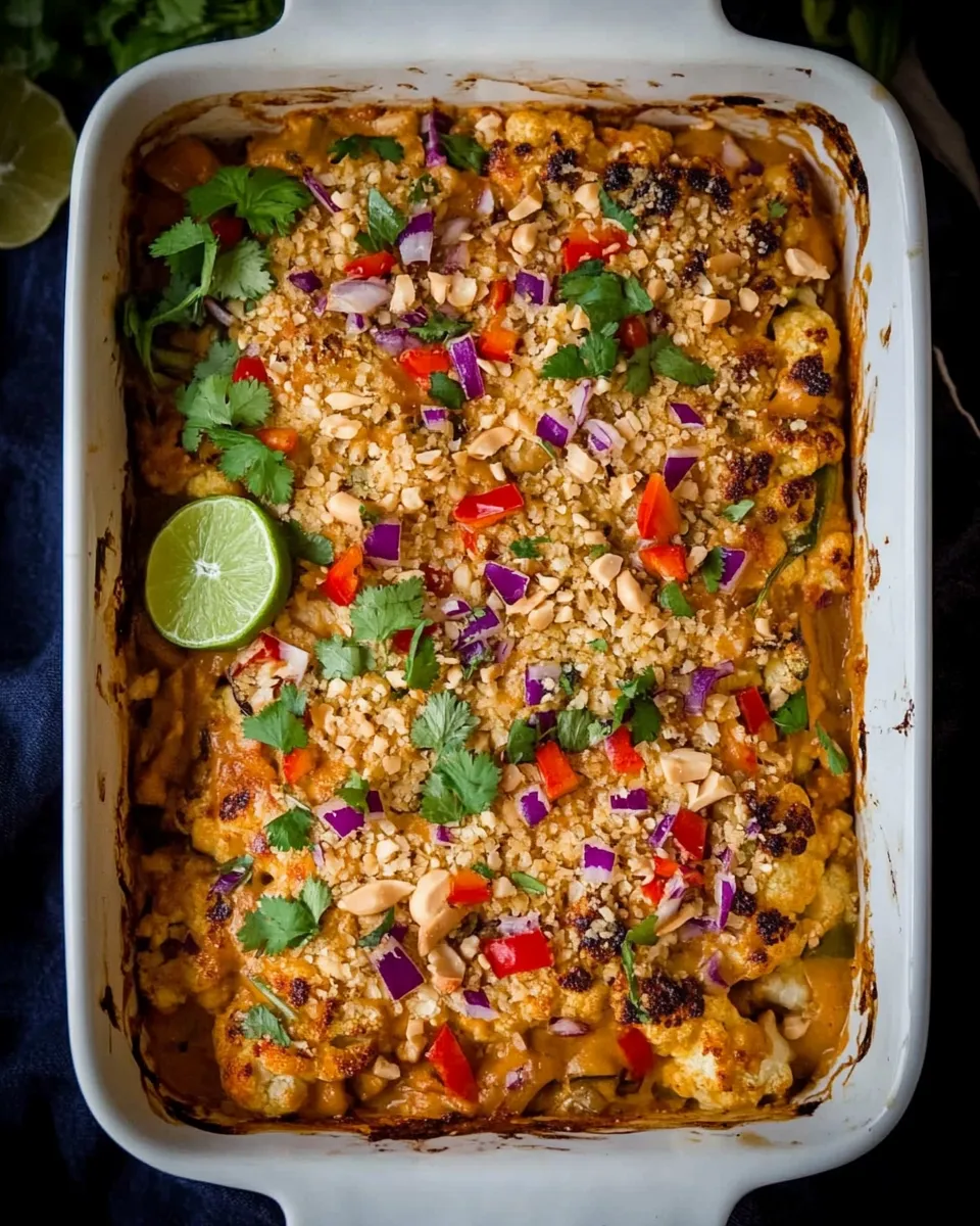 Delicious Rainbow Cauliflower Casserole With Thai Peanut Chicken image