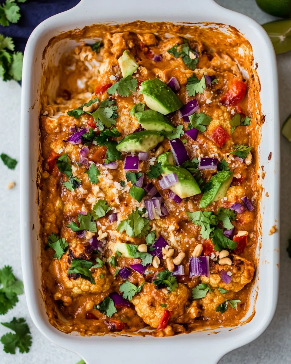 Savory Rainbow Cauliflower Casserole With Thai Peanut Chicken dish photo