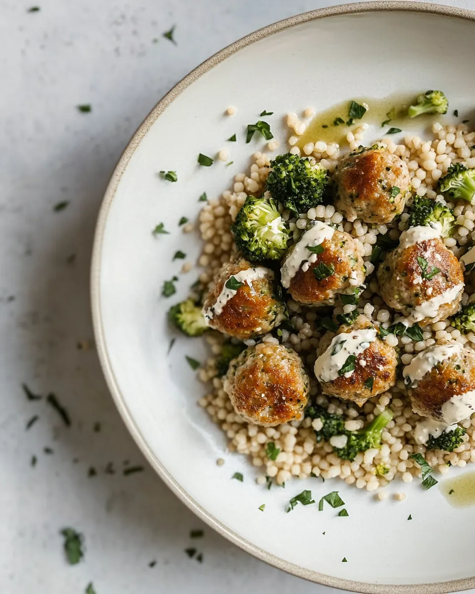 Fresh Ranch Chicken Meatballs with Broccoli Couscous. recipe image