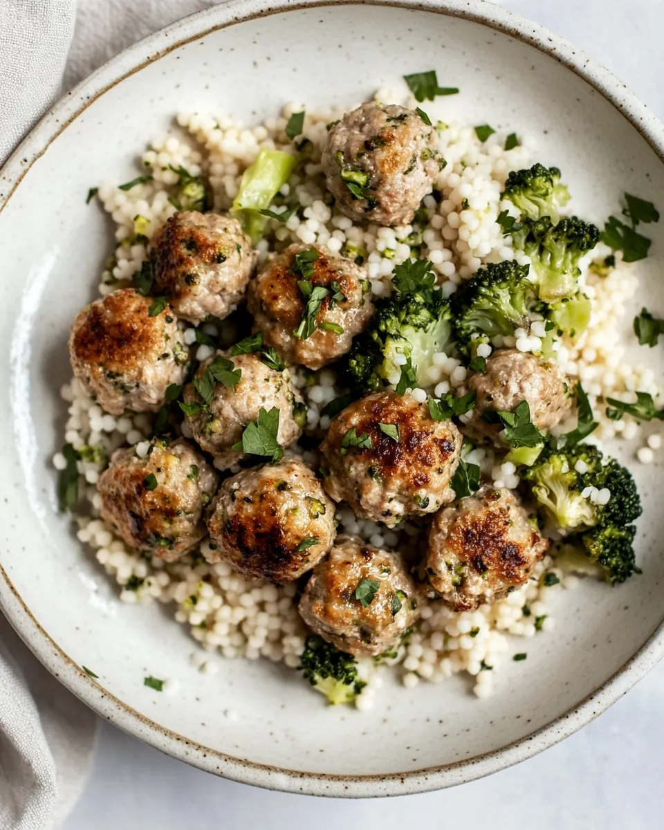 Delicious Ranch Chicken Meatballs with Broccoli Couscous. photo