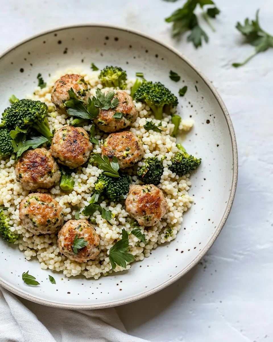 Classic Ranch Chicken Meatballs with Broccoli Couscous. recipe photo