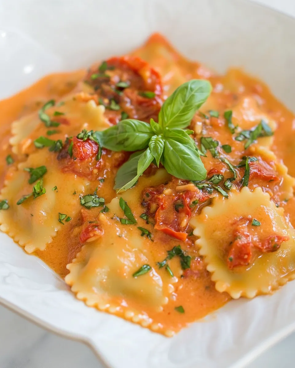 Homemade Ravioli with Creamy Sun-dried Tomato and Basil Sauce photo