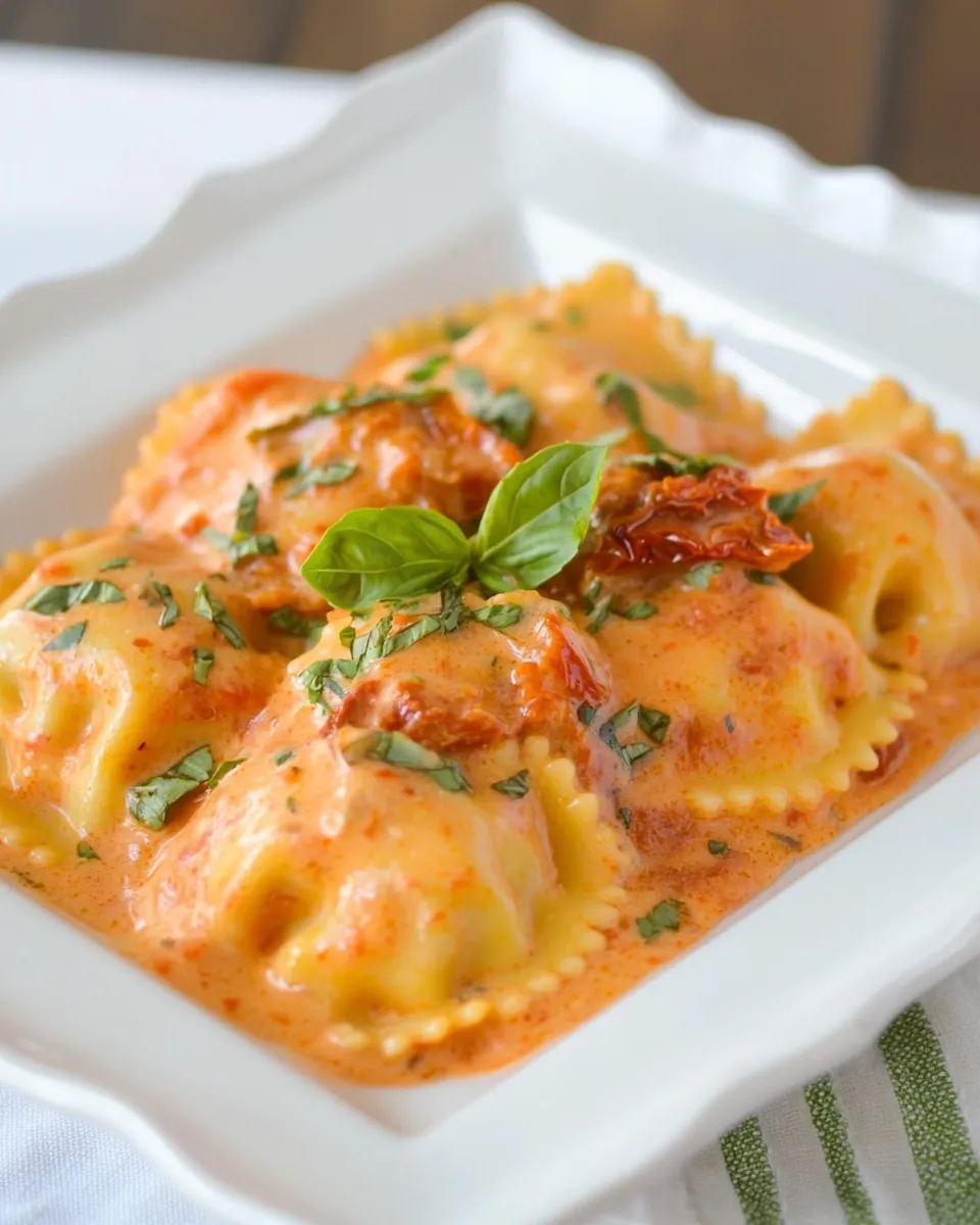 Easy Ravioli with Creamy Sun-dried Tomato and Basil Sauce recipe photo
