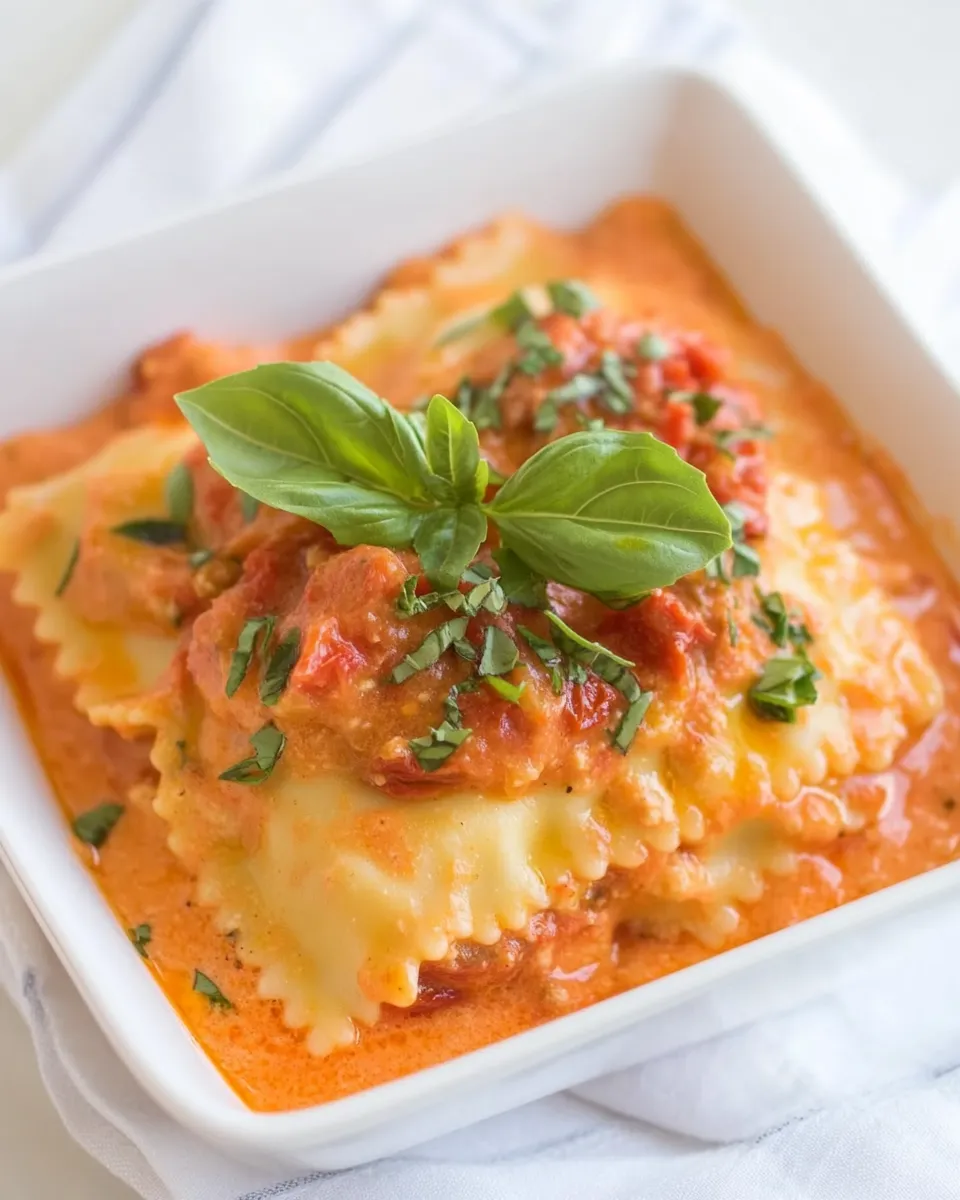 Savory Ravioli with Creamy Sun-dried Tomato and Basil Sauce dish photo