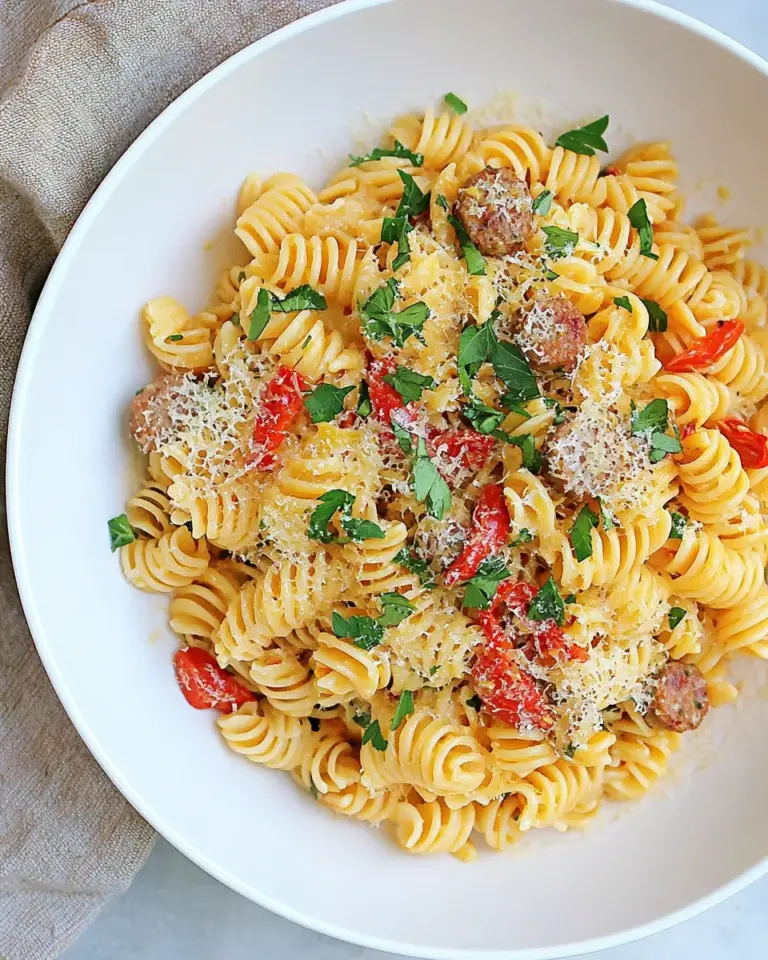 Homemade Red Pepper Garlic Chicken Sausage Pasta recipe photo