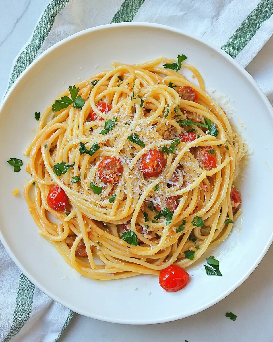 Healthy Red Pepper Garlic Chicken Sausage Pasta image