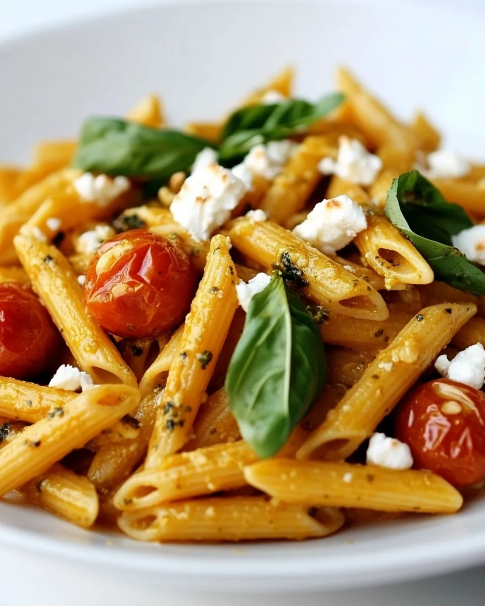 Delicious Red Pesto Penne with Roasted Cherry Tomatoes and Goat Cheese image