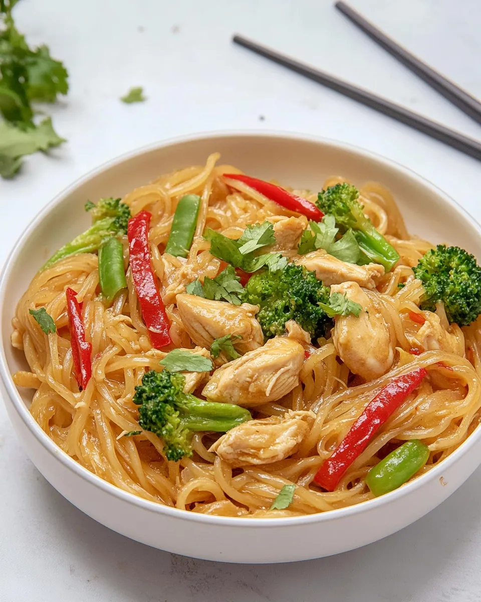 Healthy Rice Noodle Chicken Stir-Fry shot