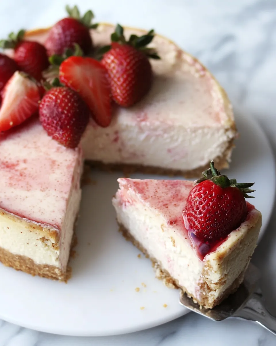 Classic Roasted Strawberry Greek Yogurt Cheesecake image