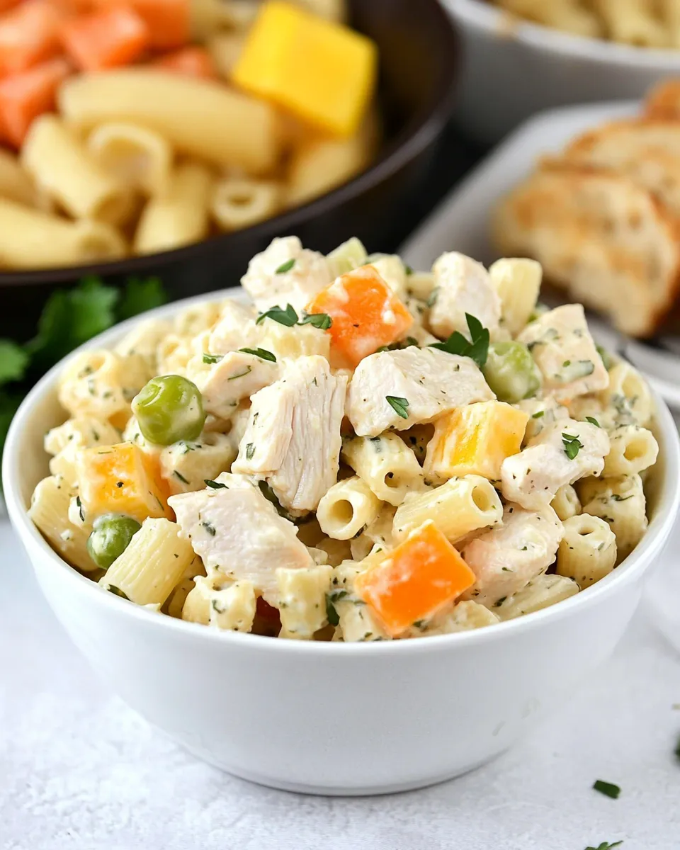 Classic Rotisserie Chicken Ranch Pasta Salad food shot