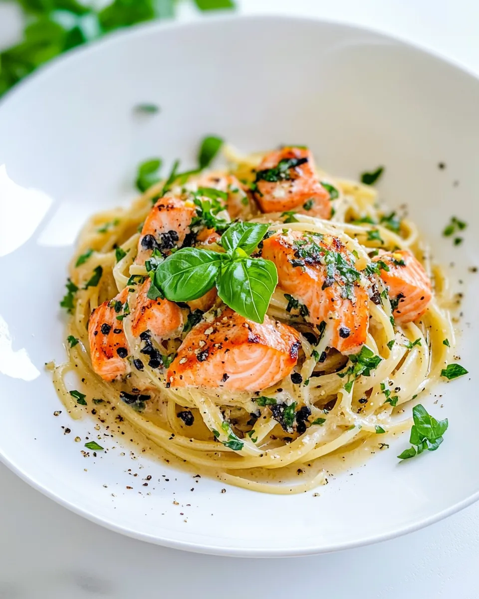 Homemade Salmon Spaghetti with Lemon Garlic Sauce photo