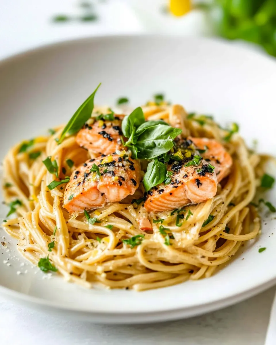 Classic Salmon Spaghetti with Lemon Garlic Sauce image