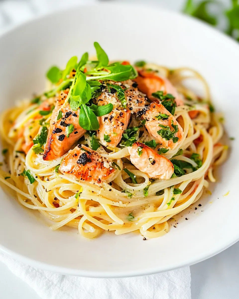 Easy Salmon Spaghetti with Lemon Garlic Sauce recipe photo