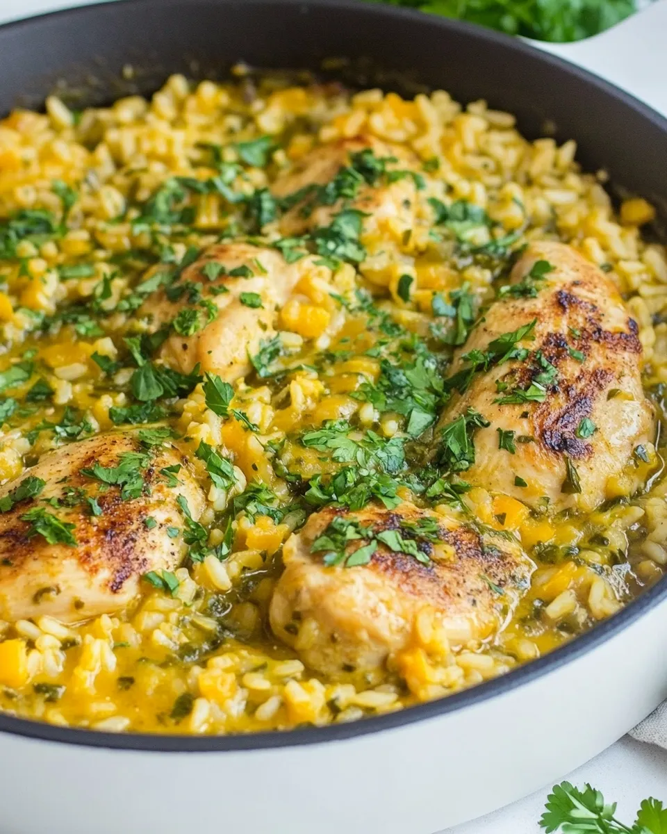 Healthy Salsa Verde Chicken and Rice Skillet shot