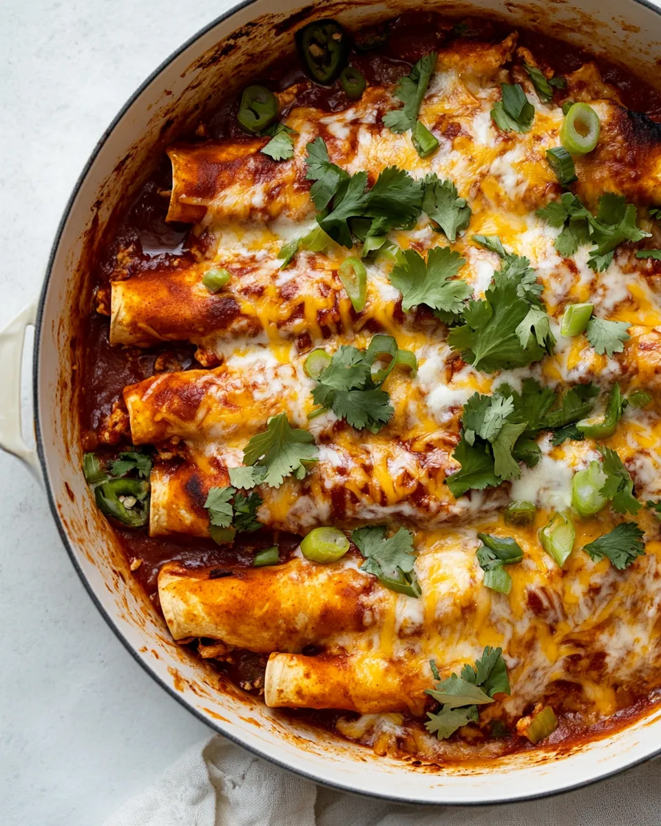 Delicious Saucy Chipotle Chicken Skillet Enchiladas. picture