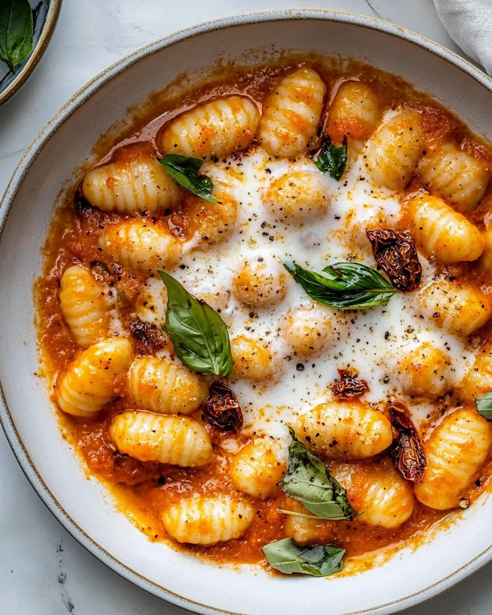 Savory Saucy Sun Dried Tomato Gnocchi. plate image