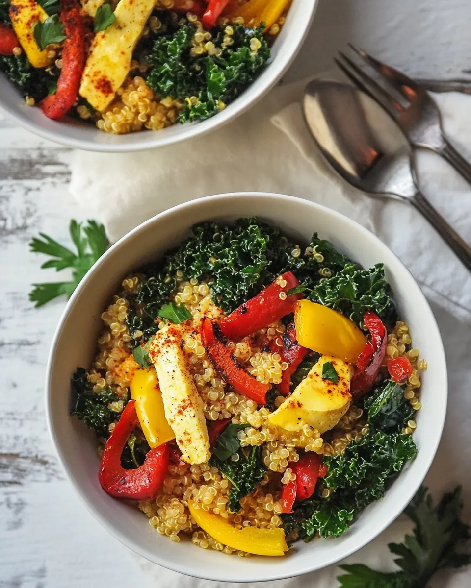 Homemade Savory Quinoa Breakfast Bowls with Peppers and Kale recipe photo