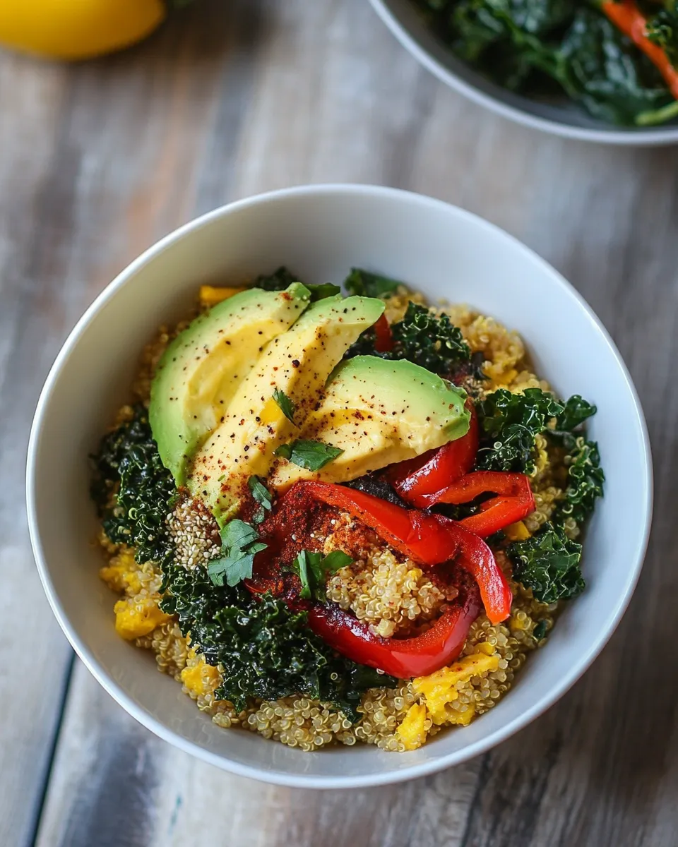 Classic Savory Quinoa Breakfast Bowls with Peppers and Kale dish photo