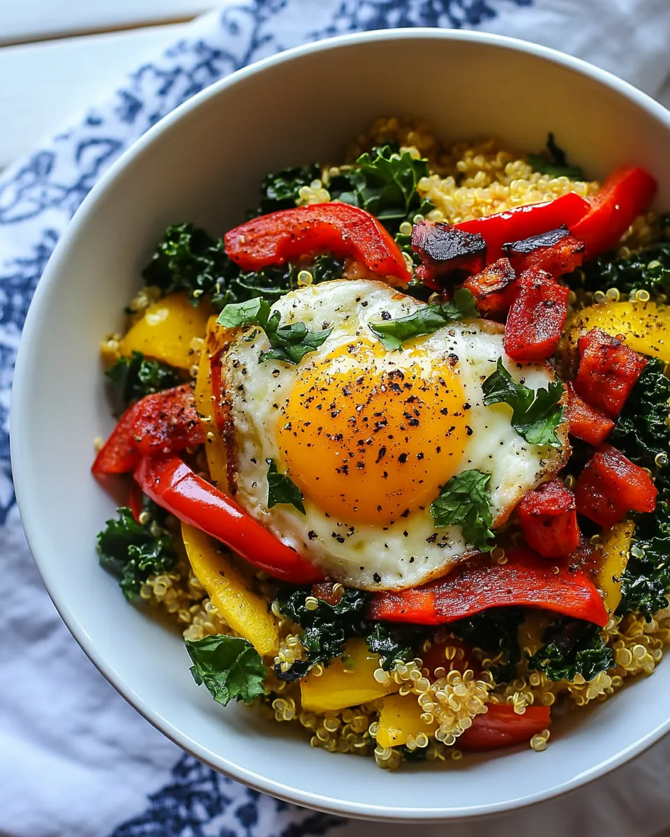 Delicious Savory Quinoa Breakfast Bowls with Peppers and Kale recipe image