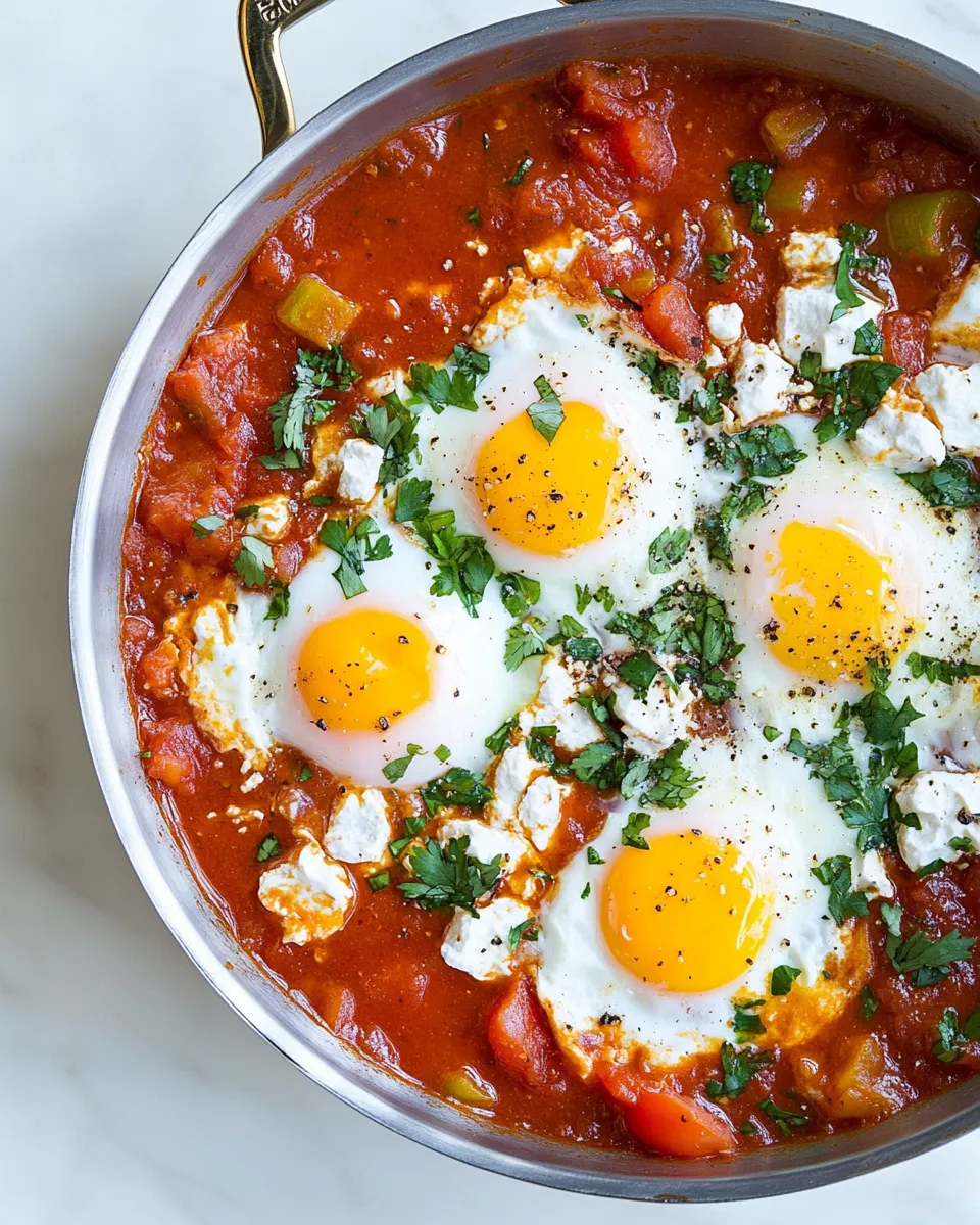 Easy Shakshouka (Poached Eggs in Spicy Tomato Sauce) food shot