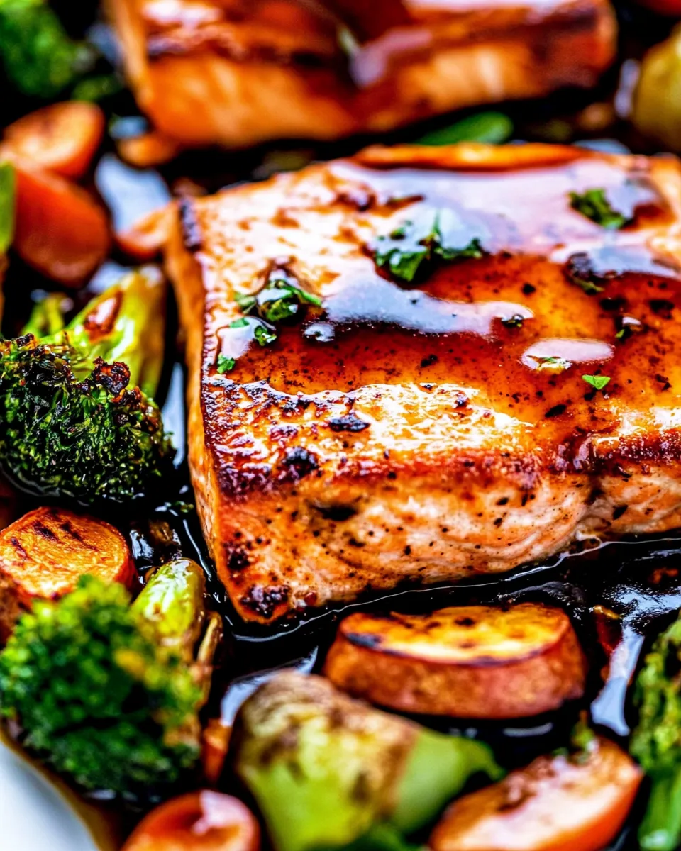 Delicious Sheet Pan Balsamic Salmon and Vegetables recipe image