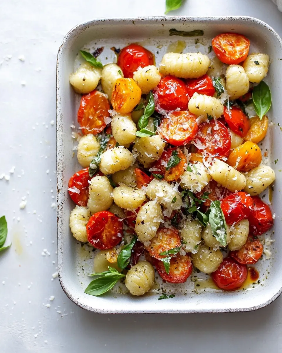 Sweet Sheet Pan Gnocchi and Roasted Vegetables. food shot