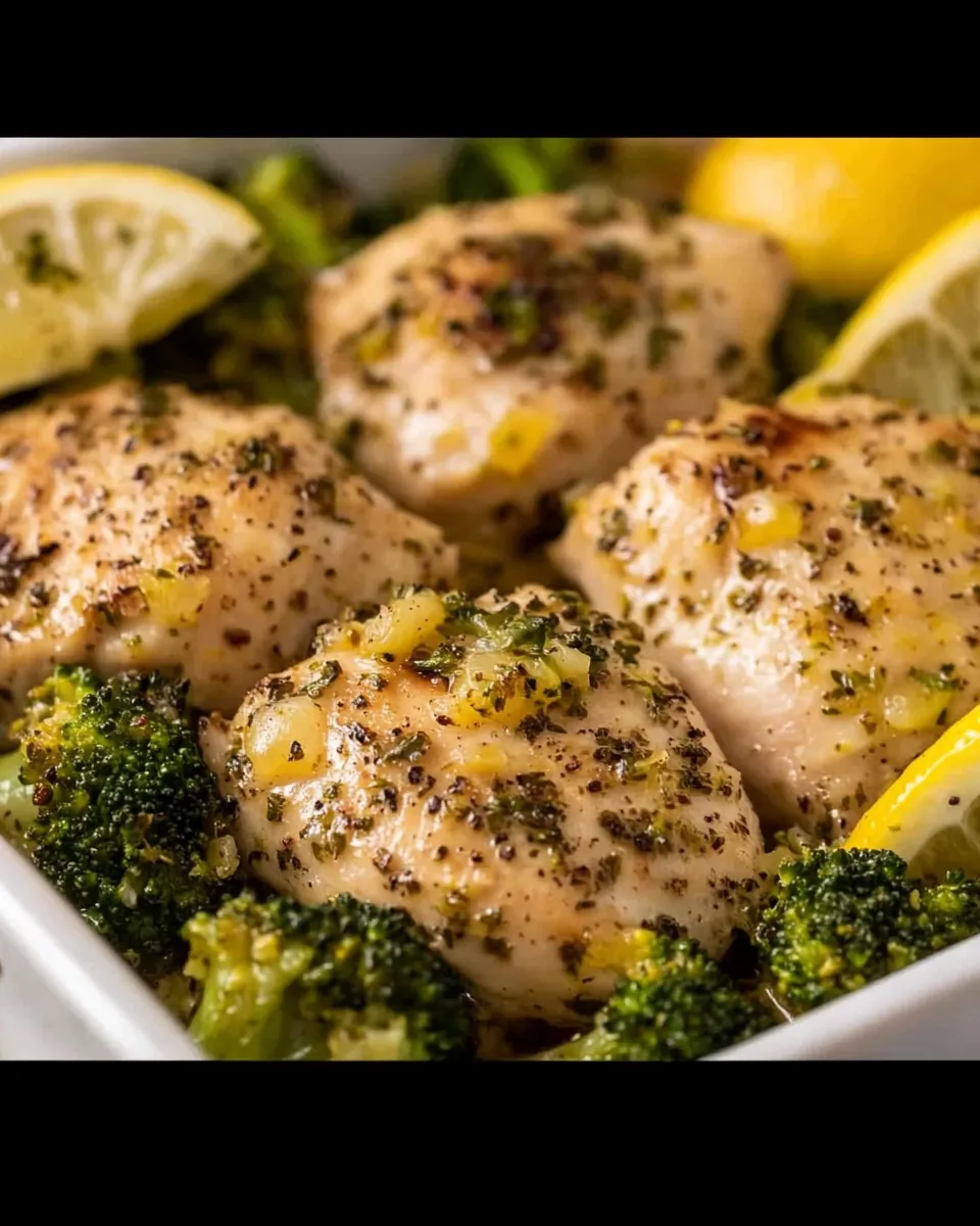 Delicious Sheet Pan Lemon Chicken and Broccoli food shot