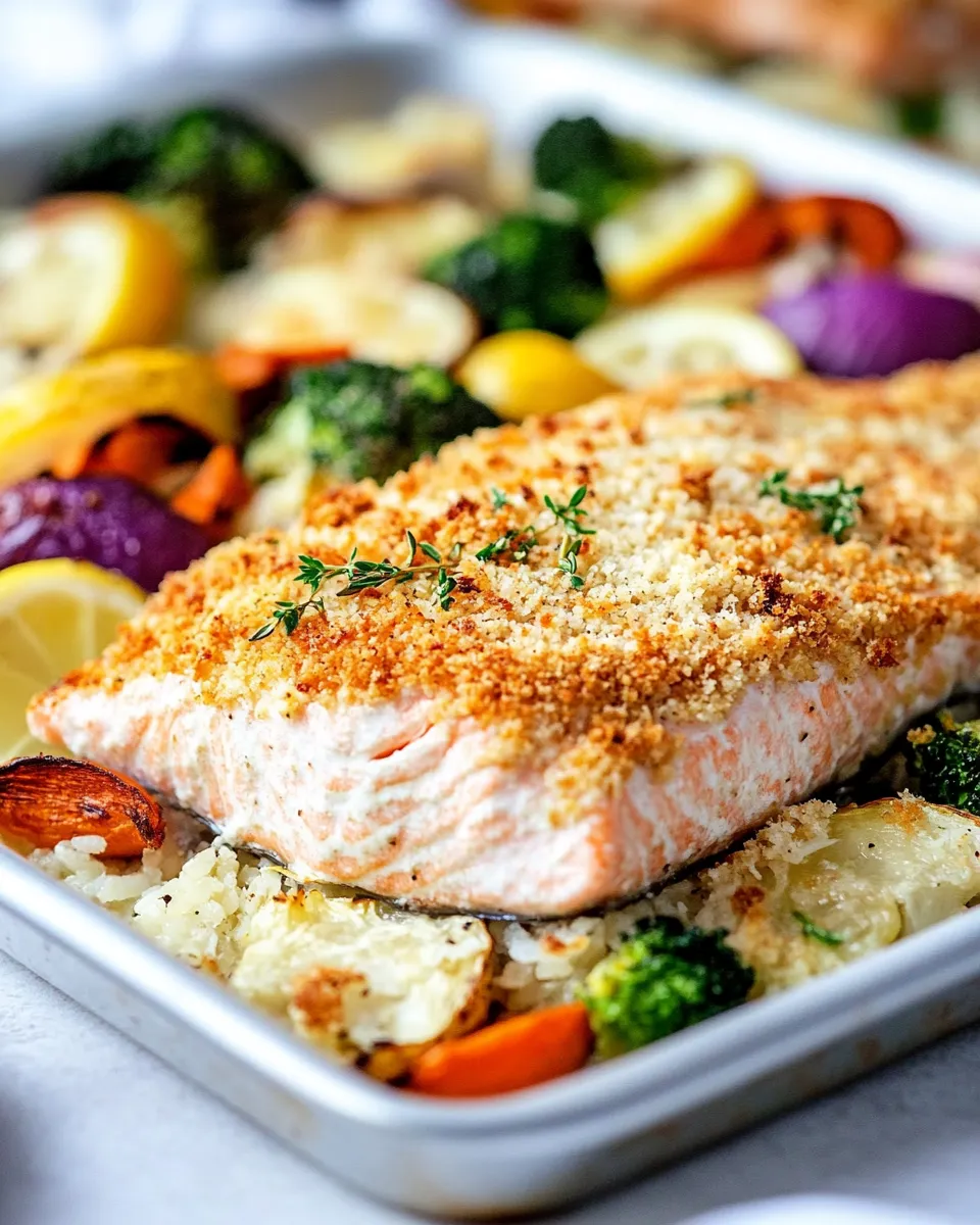 Delicious Sheet Pan Lemon Parmesan Crusted Salmon and Vegetables recipe photo