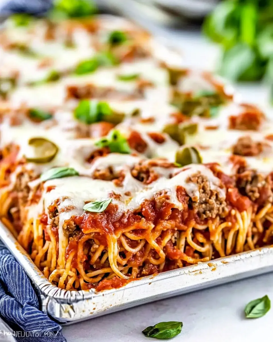 Delicious Sheet Pan Spaghetti Pizza image