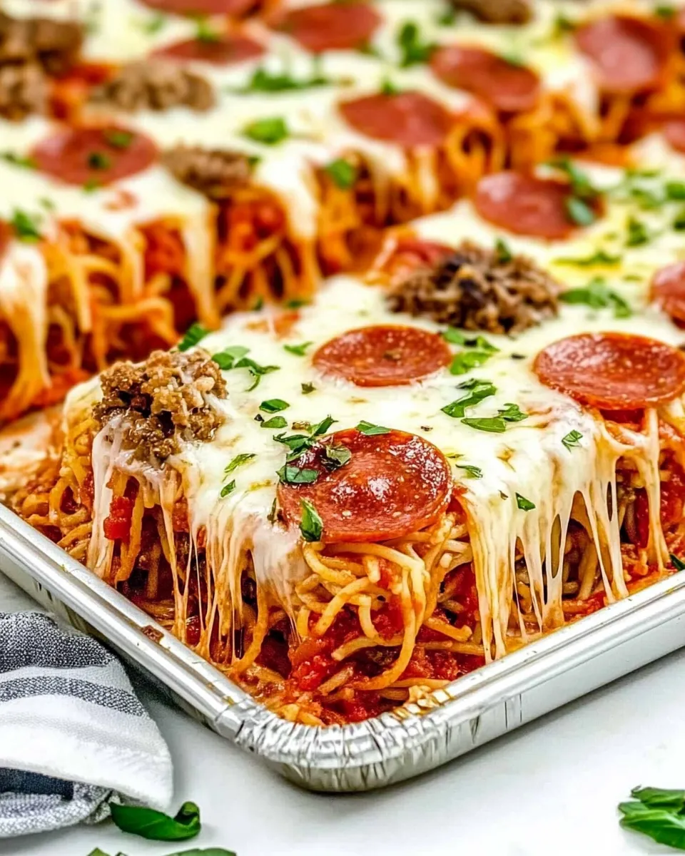 Homemade Sheet Pan Spaghetti Pizza shot