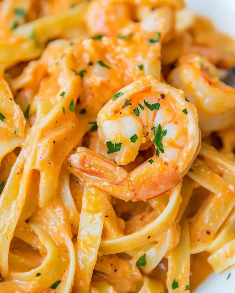 Homemade Shrimp Fettuccine with Roasted Pepper Sauce photo