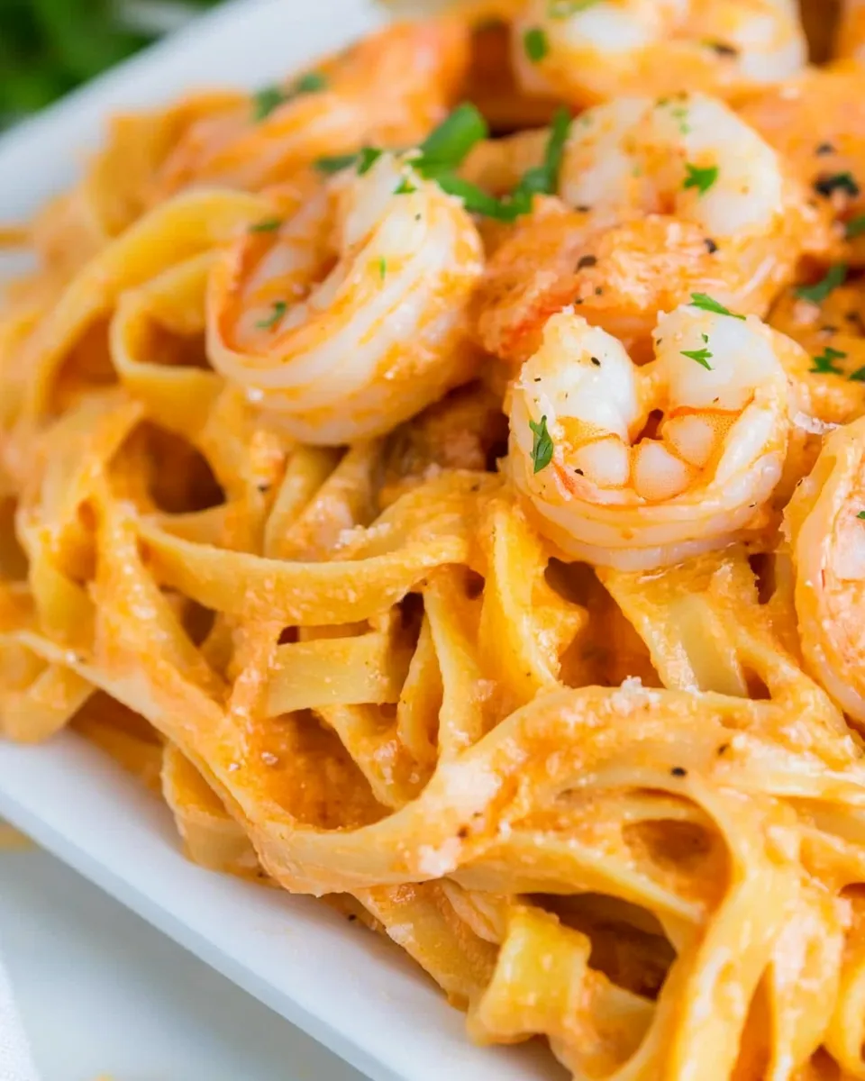 Delicious Shrimp Fettuccine with Roasted Pepper Sauce image