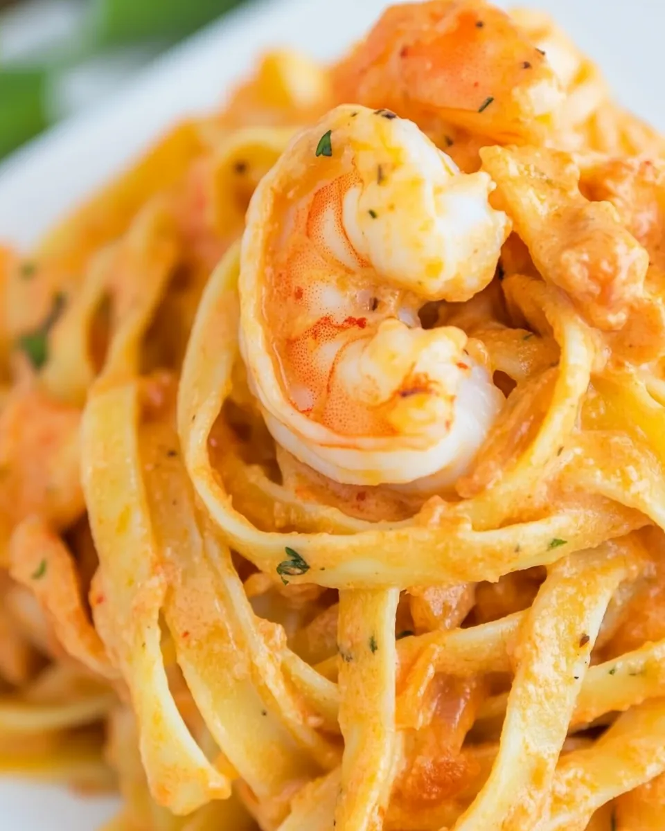 Quick Shrimp Fettuccine with Roasted Pepper Sauce recipe photo