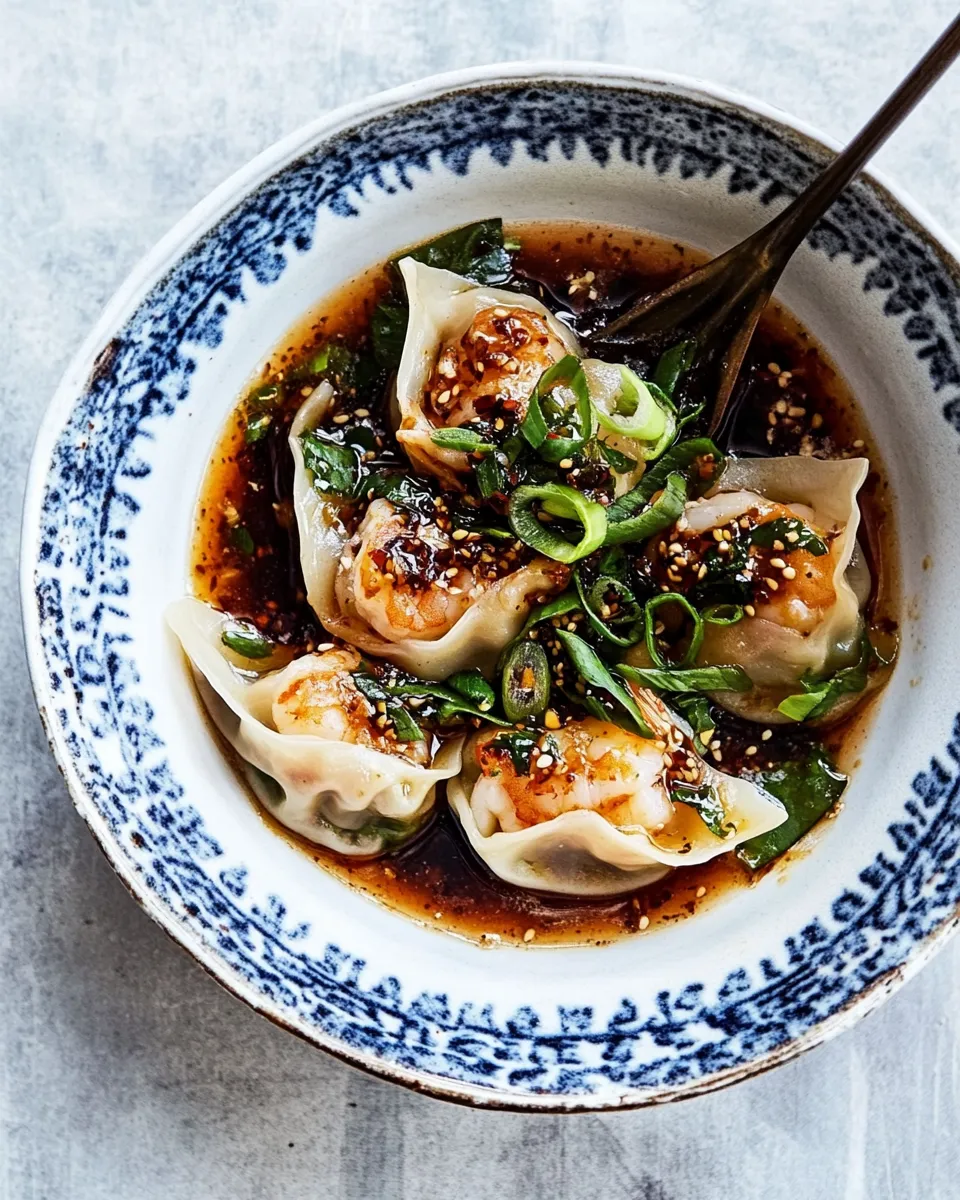 Homemade Shrimp Wonton Recipe in a Spicy Sichuan Sauce photo