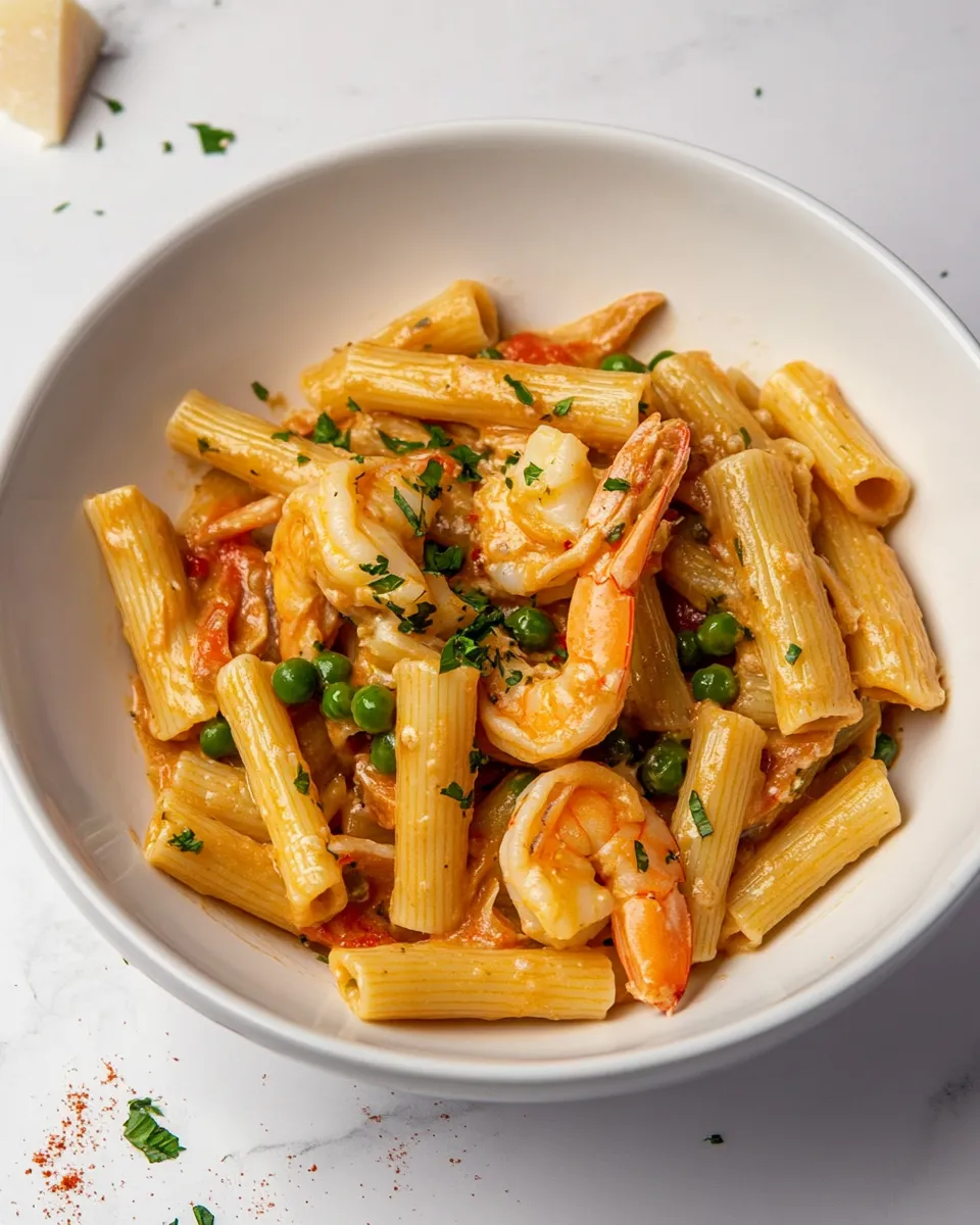 Delicious Shrimp and Pea Rigatoni recipe photo