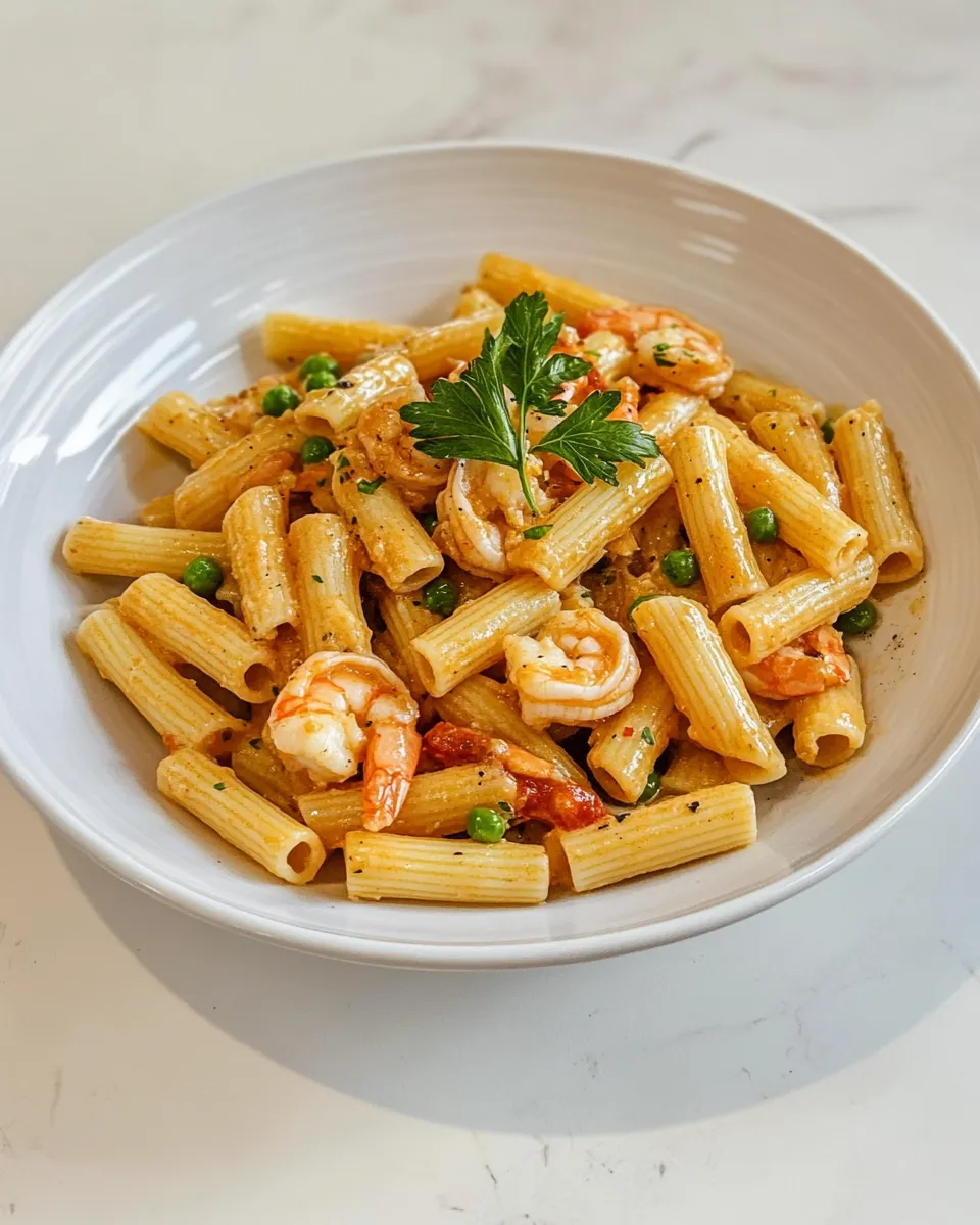 Easy Shrimp and Pea Rigatoni dish photo