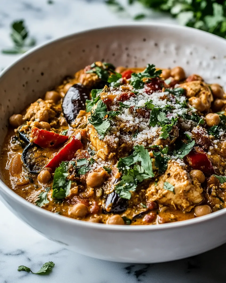 Classic Simple Almond Chicken, Chickpea and Eggplant Curry. dish photo