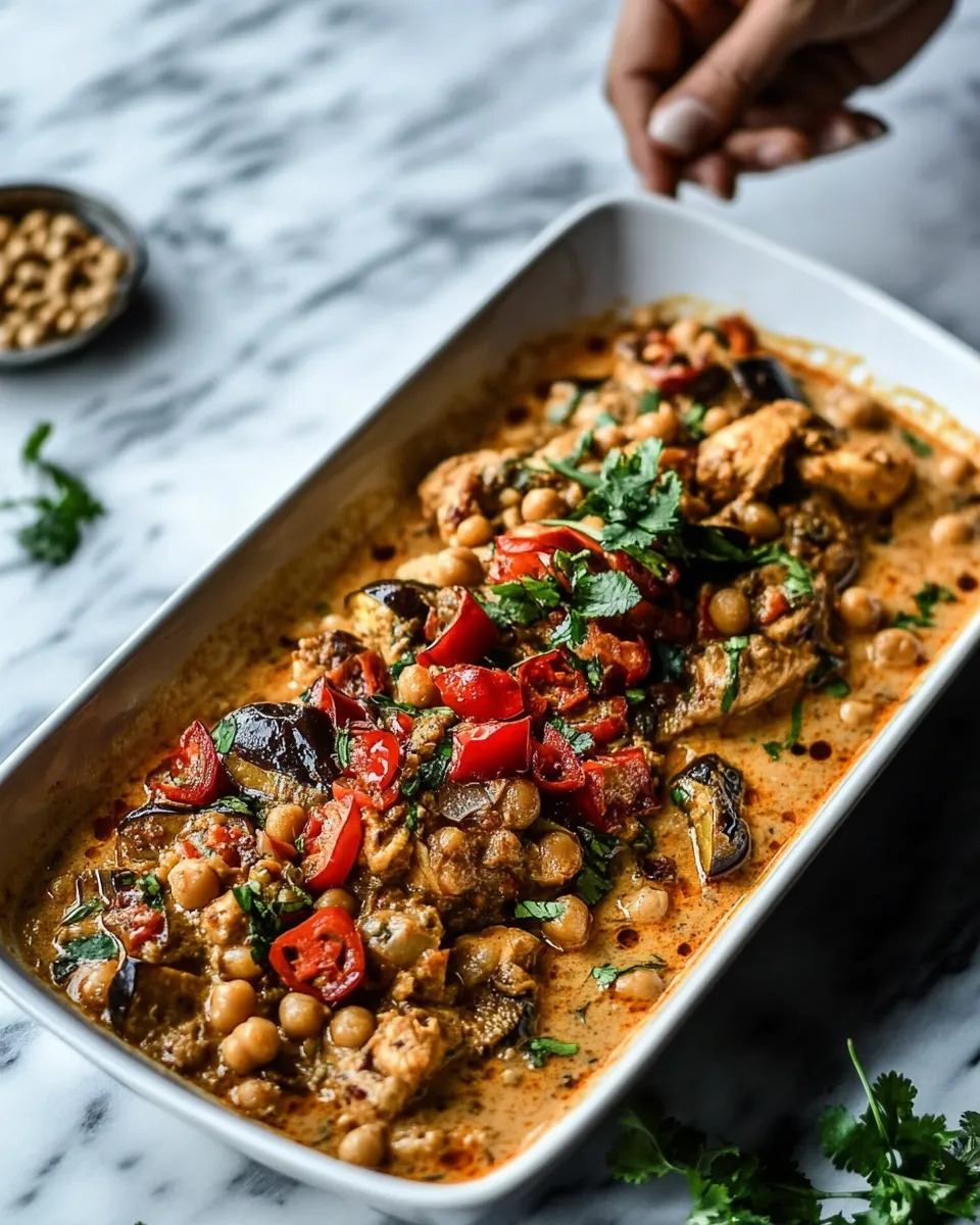 Easy Simple Almond Chicken, Chickpea and Eggplant Curry. food shot