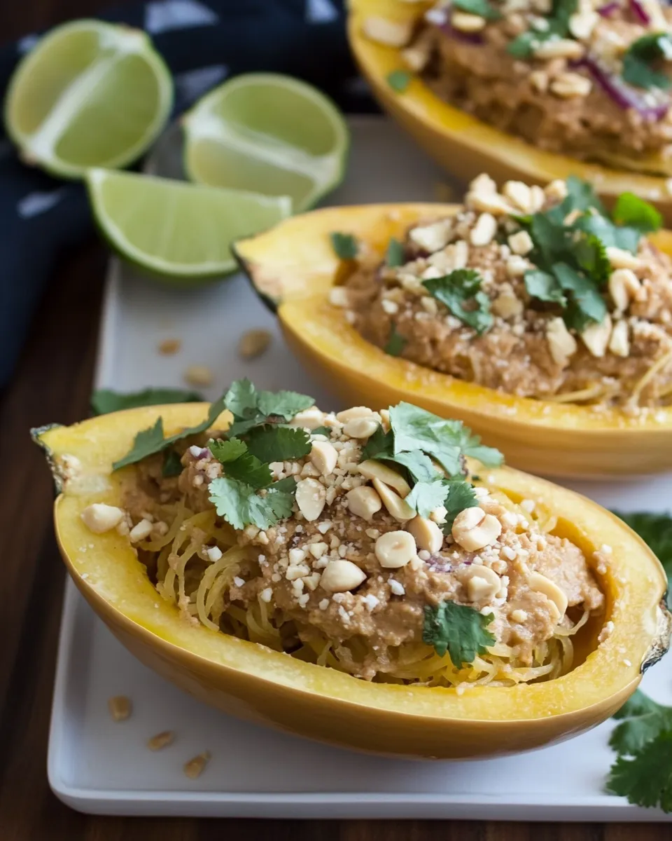 Quick Simple Thai Peanut Spaghetti Squash Boats (3 Ways!) shot