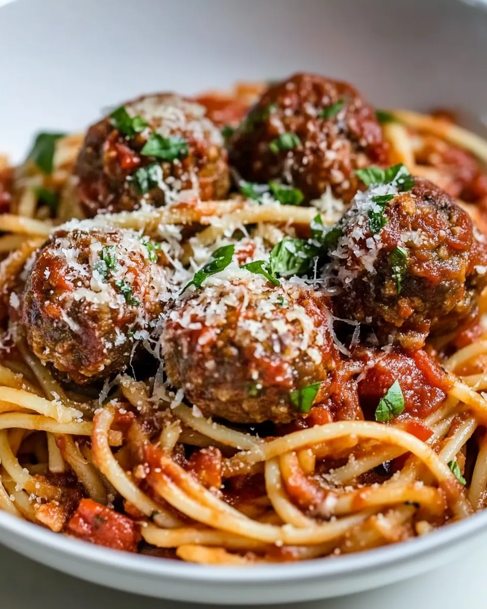 Delicious Skillet Spaghetti and Meatballs shot